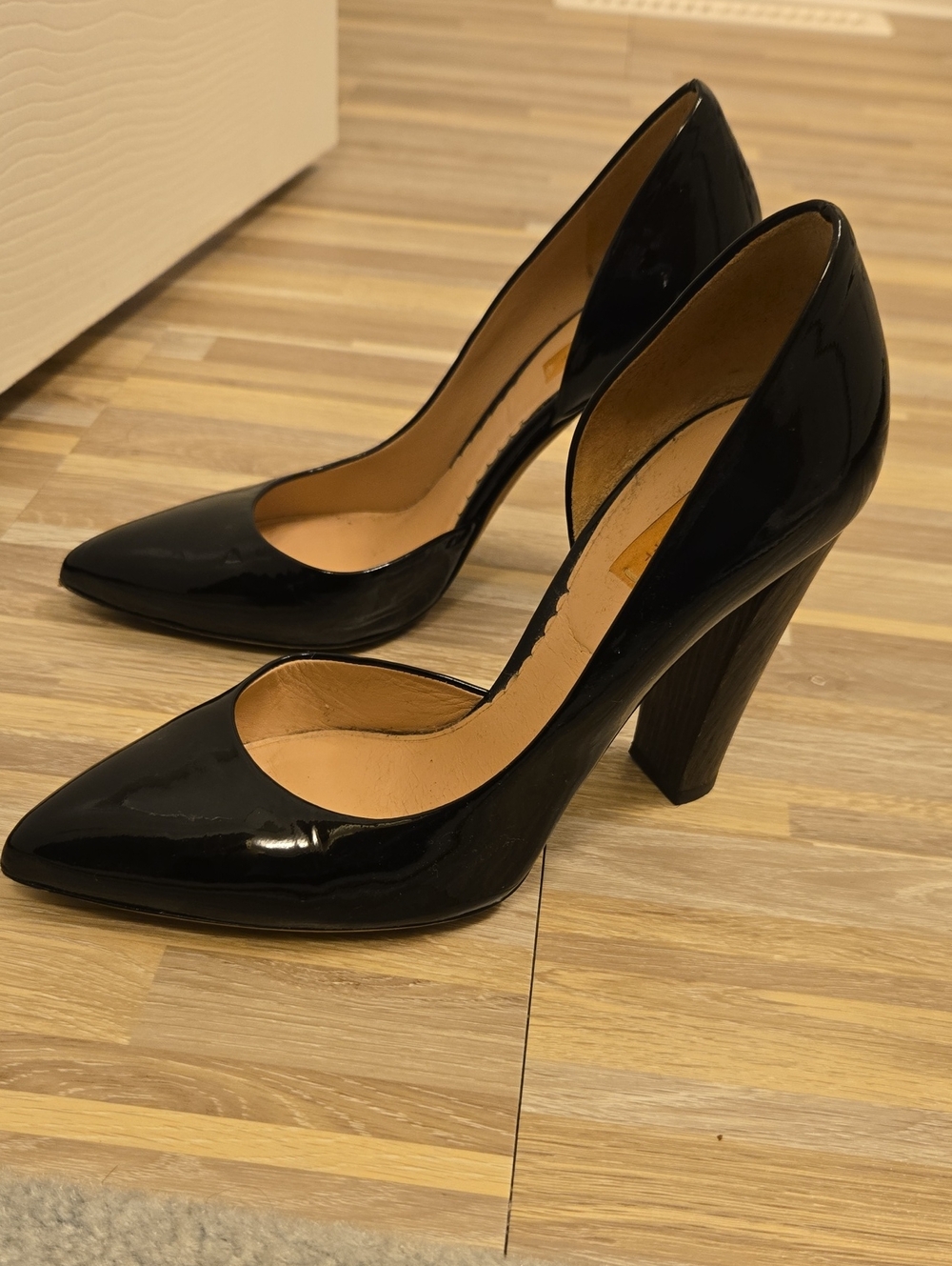 Reed Krakoff Black Patent Pointed Toe Block Heel Pumps, Size 36.5